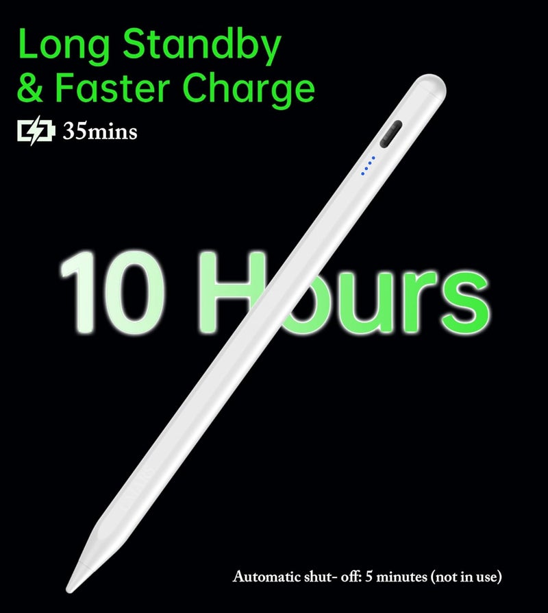 CMARS Stylus Pen for iPad(2018-2025), Pad Pencil 10th Generation with Palm Rejection, Active Digital Pencil Compatible with Apple iPad 6/7/8/9/10/A16, Pro 11"/12.9"/13"/M4, Mini 5/6, Air 3/4/5/M2/M3 -White - Image 3